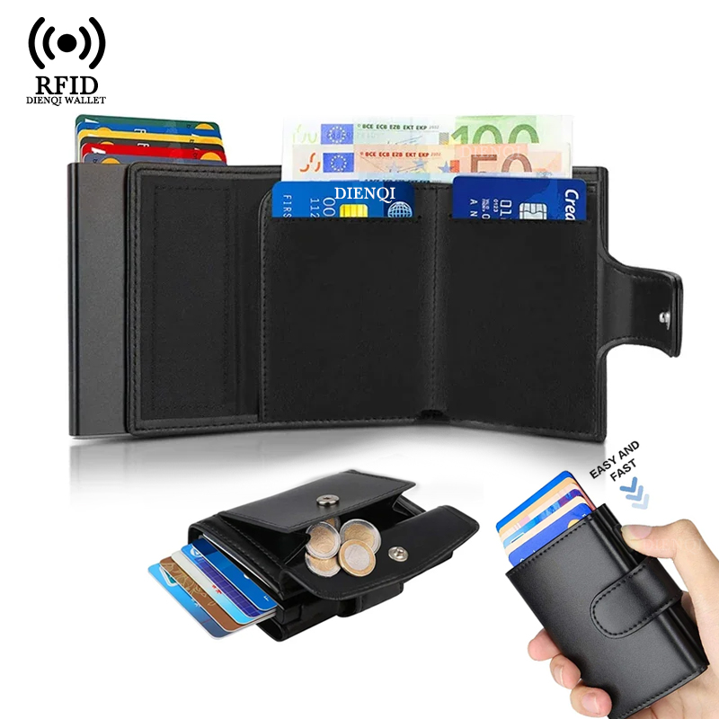 Index Card Holder - Metalen Visitekaarthouder Rfid Creditcardhouder Zwarte Driebladige