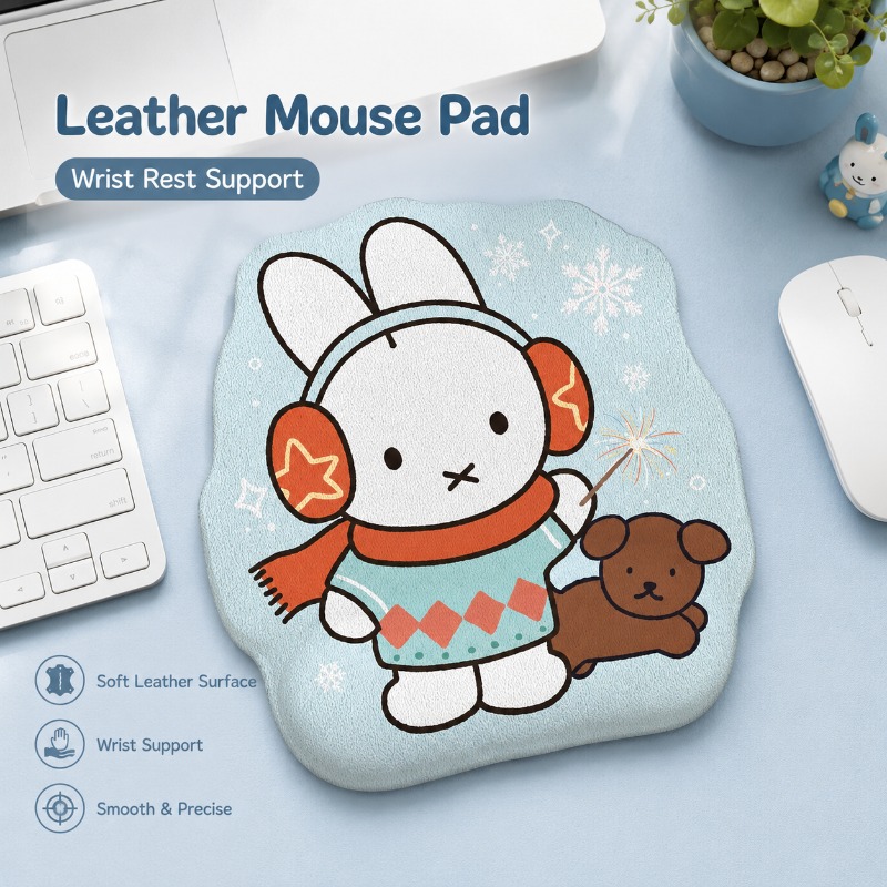 Leather Desk Pad - Anime Miffy Lederen Muismat met Polsteun