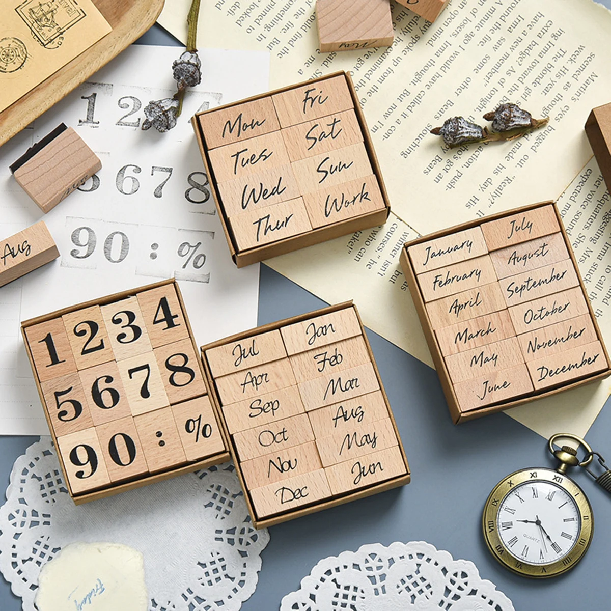 Rubber Date Stamp - Houten rubberen datumstempel, 12 maanden dagen